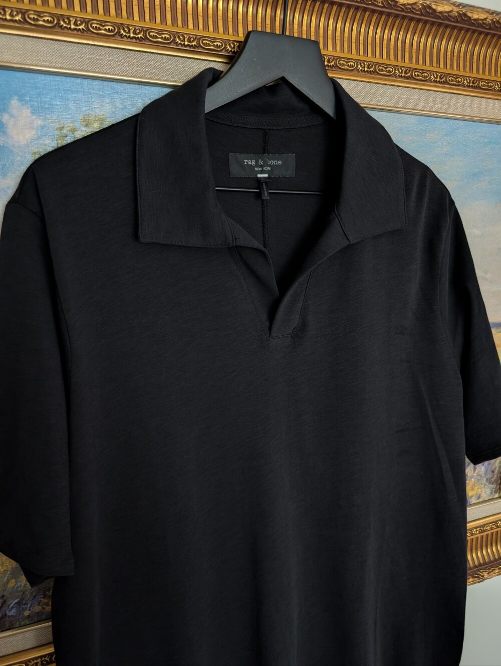 rag & bone Johnny Collar Black Polo